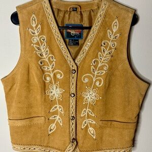 Tan Embroidered Leather Vest